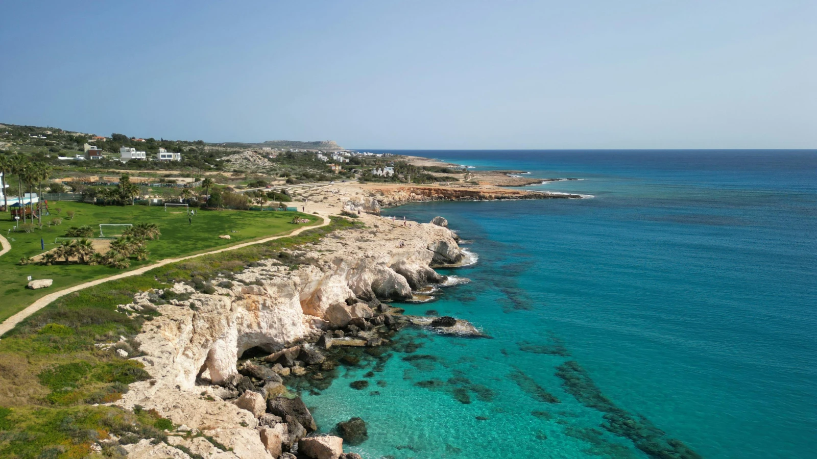 Scenic road trip from Ayia Napa Aerial view of Ayia Napa coastline for scenic car rental road trip